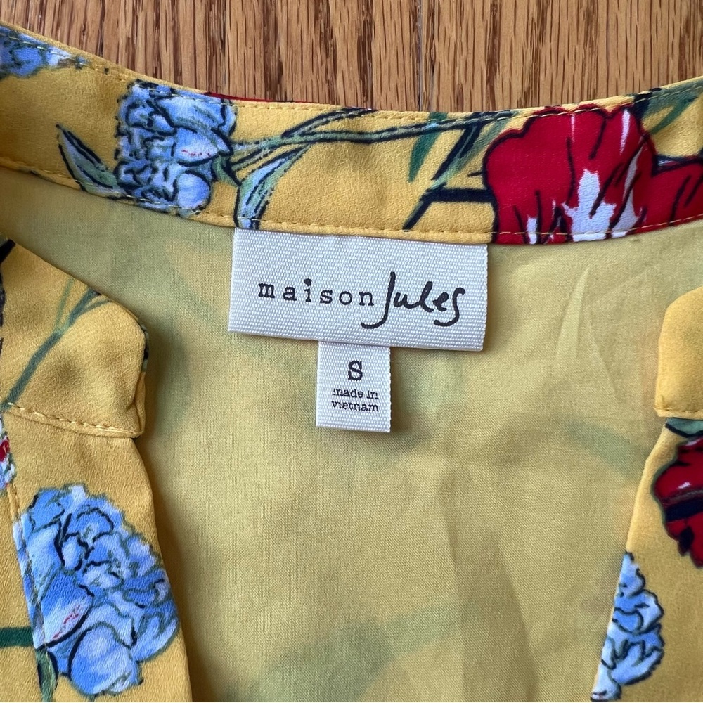 Maison Jules Women's Size Medium Dress V neck button down yellow floral - Picture 6 of 7